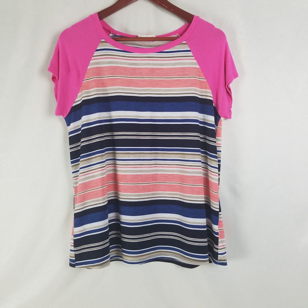 Adora Shirt Womens Medium Multicolor Top‎ Striped Short Sleeve Round Neck